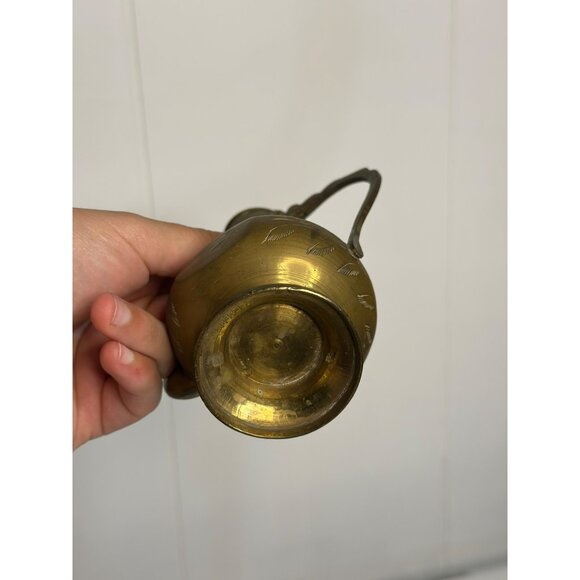Vintage Ornate Brass Teapot Pitcher 5.75" with Etched Leaves 80s Decorative Deco - Picture 4 of 7